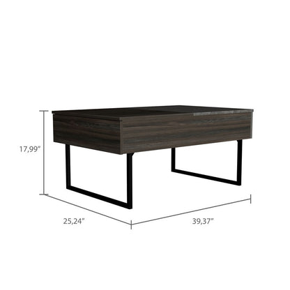 Table basse à plateau relevable en métal noir et expresso de 39 po avec tiroir