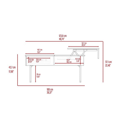 Table basse à plateau relevable en métal noir et expresso de 39 po avec tiroir