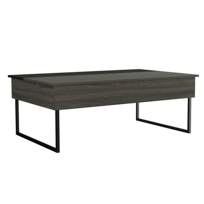 49" Espresso And Black Metal Lift Top Coffee Table With Two Shelves