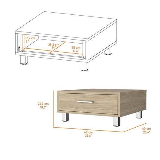 Table basse beige et gris clair de 24 po avec tiroir