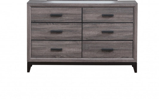 Commode double à six tiroirs en bois massif et manufacturé gris de 58 po