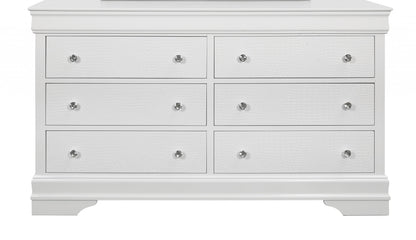 Commode double à six tiroirs en bois massif blanc métallisé de 58 po