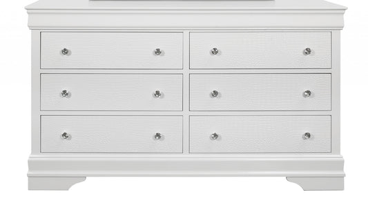 Commode double à six tiroirs en bois massif blanc métallisé de 58 po