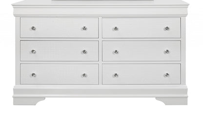 Commode double à six tiroirs en bois massif blanc métallisé de 58 po