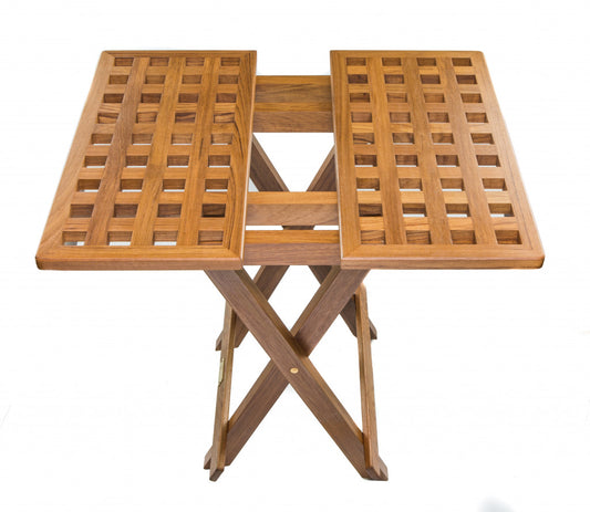 Table d'appoint pliante carrée en bois de teck massif brun de 19 po pour intérieur et extérieur