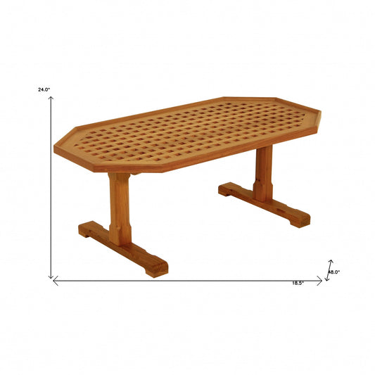 Table basse hexagonale en bois de teck massif brun de 19 po