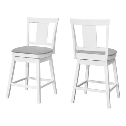 Ensemble de deux chaises de bar pivotantes de 23 pouces en similicuir gris et blanc et en bois massif