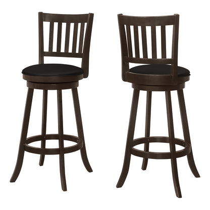 Ensemble de deux chaises de bar pivotantes en similicuir noir et expresso de 29 po et en bois massif