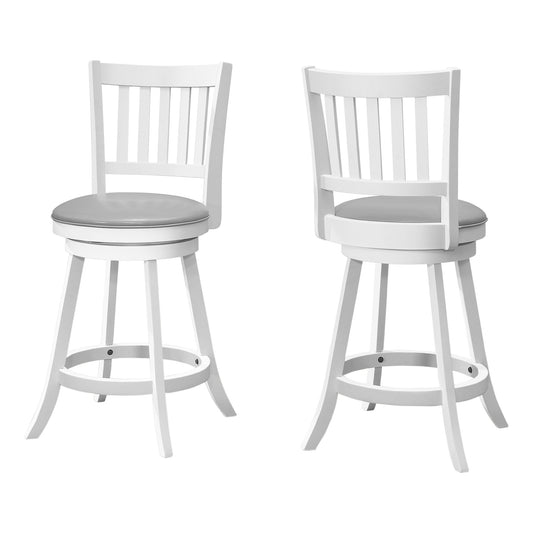 Ensemble de deux chaises de bar pivotantes de 23 pouces en similicuir gris et blanc et en bois massif