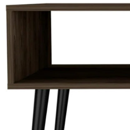 Table basse marron et noire de 40 po avec tiroir et étagère