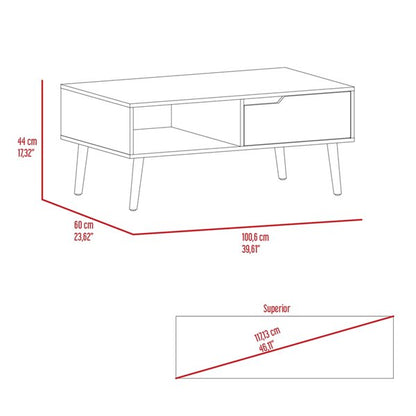 Table basse marron et noire de 40 po avec tiroir et étagère