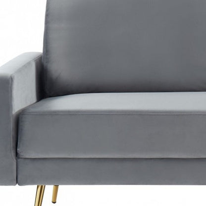 72" Gray Velvet Sofa With Brass Legs