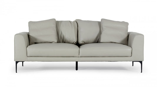 87" Gray Genuine Leather Sofa With Black Legs