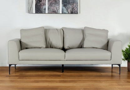 87" Gray Genuine Leather Sofa With Black Legs