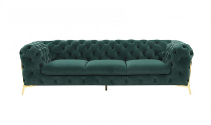 97" Green Velvet Sofa With Gold Legs