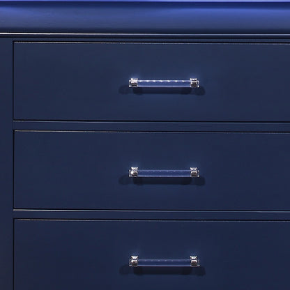 Commode à cinq tiroirs en bois massif bleu de 16 po avec éclairage LED