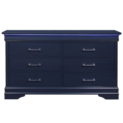 Commode double à six tiroirs en bois massif bleu de 59 po