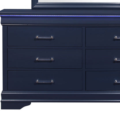 Commode double à six tiroirs en bois massif bleu de 59 po