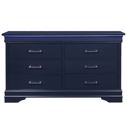 Commode double à six tiroirs en bois massif bleu de 59 po