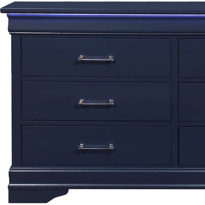 Commode double à six tiroirs en bois massif bleu de 59 po