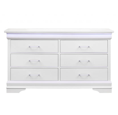 Commode double à six tiroirs en bois massif blanc de 59 po avec LED