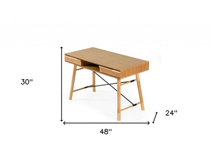 Bureau d'écriture rectangulaire moderne en chêne de 48 po avec deux tiroirs