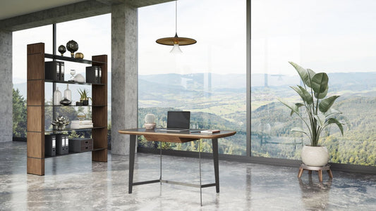 Bureau d'écriture rectangulaire en noyer et verre noir de 55 po