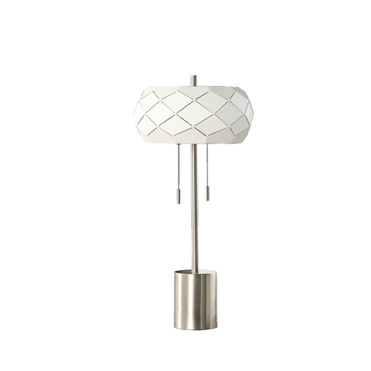 28" Silver Metal Table Lamp With Geometric Laser Cut Metal Shade