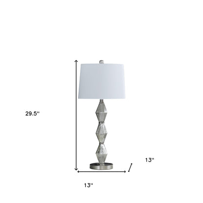 30" Brushed Silver Geo Glass Table Lamp With White Shade