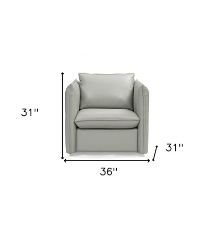 Chaise d'appoint pivotante en cuir véritable gris et argent de 36 po