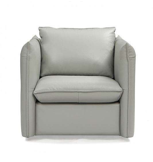 Chaise d'appoint pivotante en cuir véritable gris et argent de 36 po