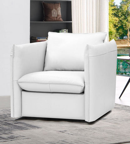 Chaise d'appoint pivotante en cuir véritable blanc et argent de 36 po