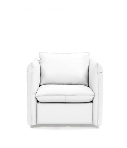 Chaise d'appoint pivotante en cuir véritable blanc et argent de 36 po