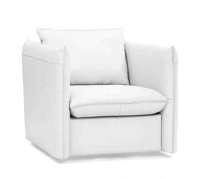 Chaise d'appoint pivotante en cuir véritable blanc et argent de 36 po