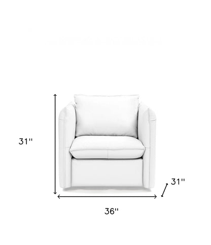 Chaise d'appoint pivotante en cuir véritable blanc et argent de 36 po