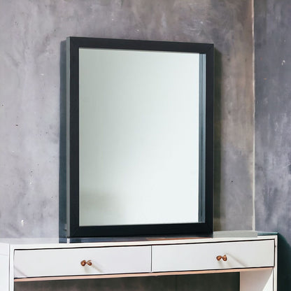 Miroir de commode rectangulaire en placage de frêne noir de 40 po avec cadre en bois d'ingénierie