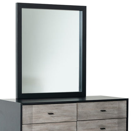 Miroir de commode rectangulaire en placage de frêne noir de 40 po avec cadre en bois d'ingénierie