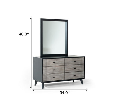 Miroir de commode rectangulaire en placage de frêne noir de 40 po avec cadre en bois d'ingénierie