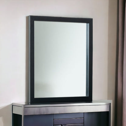 Miroir de commode rectangulaire en placage de frêne noir de 40 po avec cadre en bois d'ingénierie