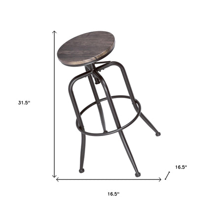 Ensemble de deux chaises de bar pivotantes sans dossier en bois massif et acier marron et noir