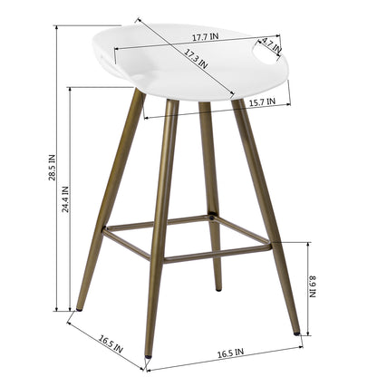 Ensemble de deux chaises de bar à dossier bas en acier blanc et bronze de 24 po