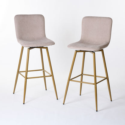 Set of Two 29" Aqua and Gold Fabric and Steel Bar Height Bar Chairs