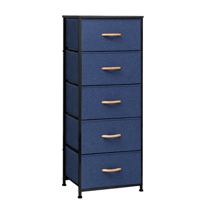 Commode à cinq tiroirs en acier et tissu bleu et noir de 18 po