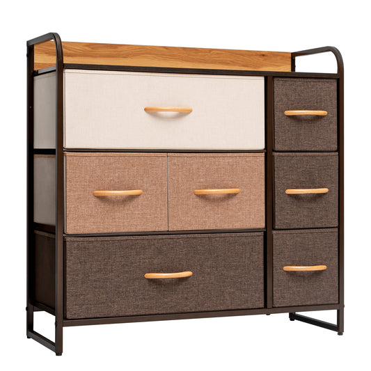 Commode à sept tiroirs en acier et tissu marron de 32 po