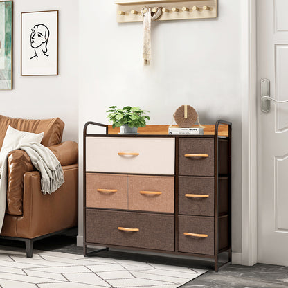 Commode à sept tiroirs en acier et tissu marron de 32 po