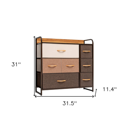 Commode à sept tiroirs en acier et tissu marron de 32 po