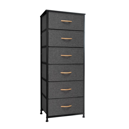 18" Gray and Black Steel and Fabric Six Drawer Chest