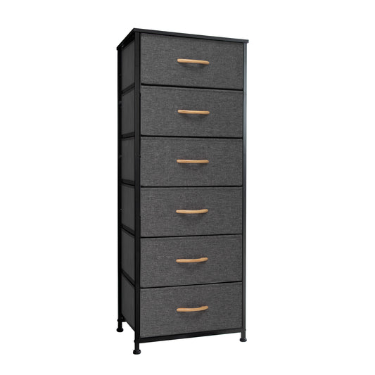 Commode à six tiroirs en acier et tissu gris et noir de 18 po