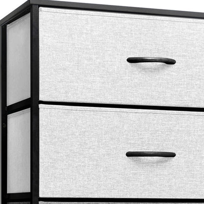 Commode double à cinq tiroirs en acier et tissu gris et noir de 23 po