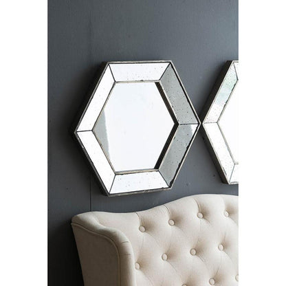 18" Hexagon Wall Mounted Vintage Style Glass Frame Accent Mirror